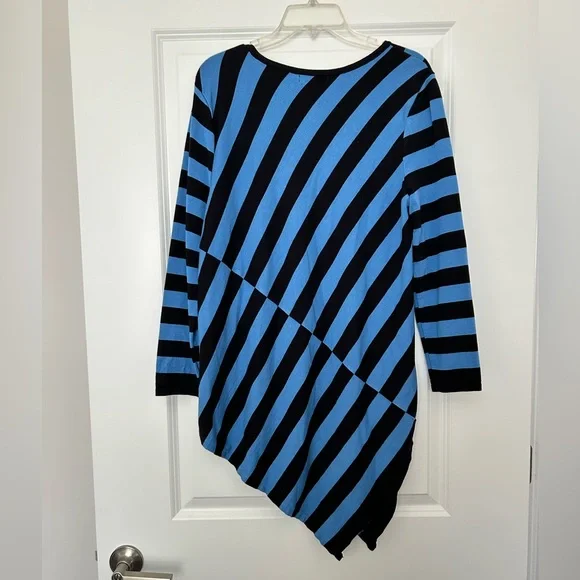 Women’s Tunic Alfani Blue Black Striped Top - Size L - Picture 14 of 14